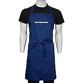 ChefsCloset Personalized Embroidered Apron Customized Adjustable Bib Aprons with Pockets Chef Kitchen Apron