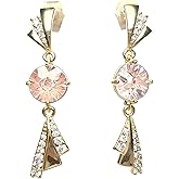 2026Art Deco Drop Earrings for Women – 14K Gold-Tone Pink Crystal Dangle Earrings, Vintage Bridal Prom Jewelry
