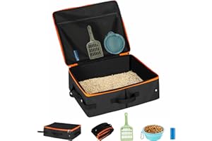 NOVOLAB Cat Enclosed Travel Litter Box Kit with Lid Odorless Dustless, Lightweight Cat Portable Foldable Litter Box for Indoo