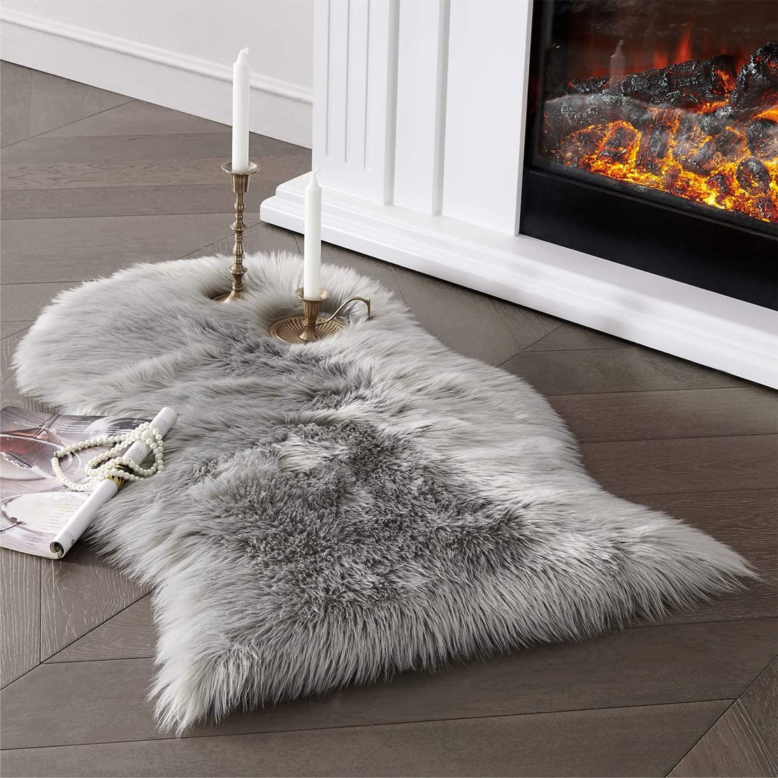 JXLOULAN Soft Faux Fur Sheepskin Rug Grey 60x90 cm, Fluffy Area Rug Machine Washable, for Bedroom, kids room, Living Room, Nursery Decor — image 1