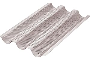 CHEFMADE Perforated Baguette Pan, 15-Inch 3 Wave Loaves Non-Stick Ultra-Ventilate French Bread Pan 2-Inch Channel for Oven Baking 15.2" x 9.6" (Champagne Gold)
