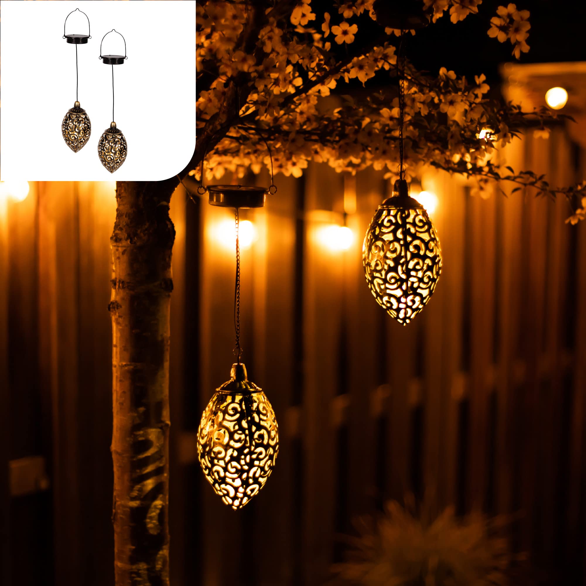 Gadgy Moroccan Deco Solar Lanterns - Set of 2 Outdoor Hanging Lanterns