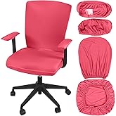 Tallew 4 Pcs Office Chair Covers Set Computer Universal Protective Stretchable Chair Seat Covers Desk Armrest Cover Pads Office Cushion Backrest for Rotating(Regular,Rose Red)