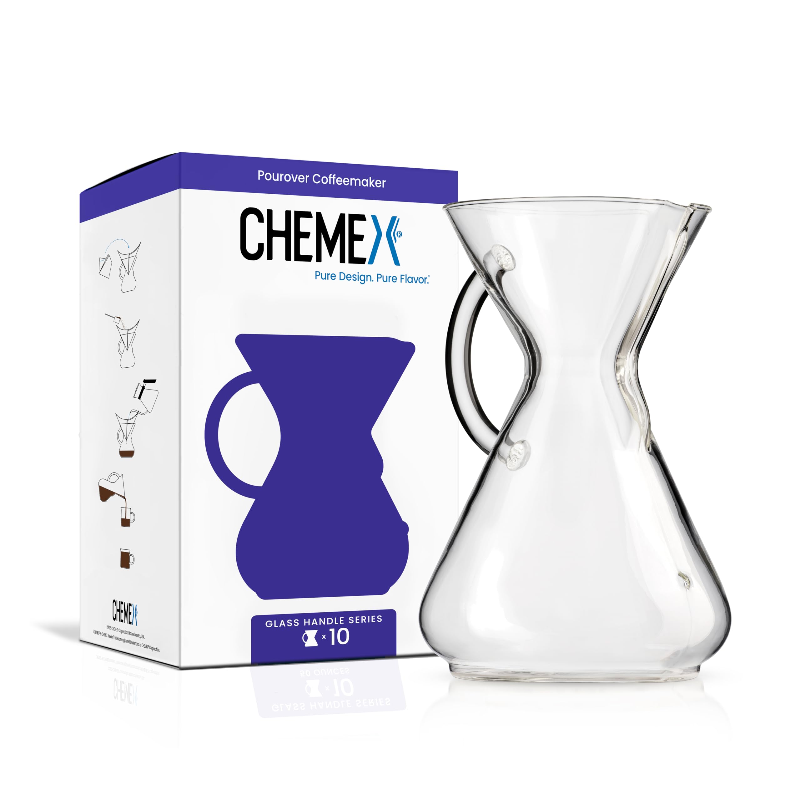 Chemex Pour-Over Glass Coffeemaker - Glass Handle Series - 10-Cup - Exclusive Packaging