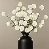 DuHouse 6pcs Artificial Flowers Faux Silk Pompon Mum,Artificial Kiku Flower White for DIY Wedding Bouquets Centerpieces Vase Home Table Kitchen Decorations(Ivory White)