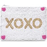 Valentine’s Day Coin Purse, Beaded Coin Purse for Women, XOXO Coin Pouch Bag Handmade Small Change Purse Wallet with Zipper Valentine’s Day Outfits Accessories Gifts (XOXO)