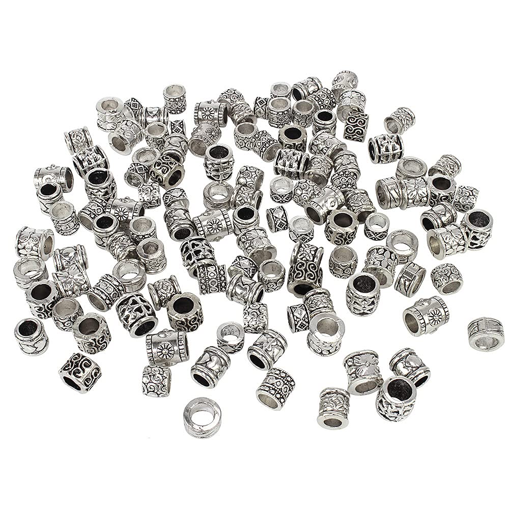 Tibetan Spacer Antiqued Silver Column Beads Large Hole Tube Beads (100 pcs)