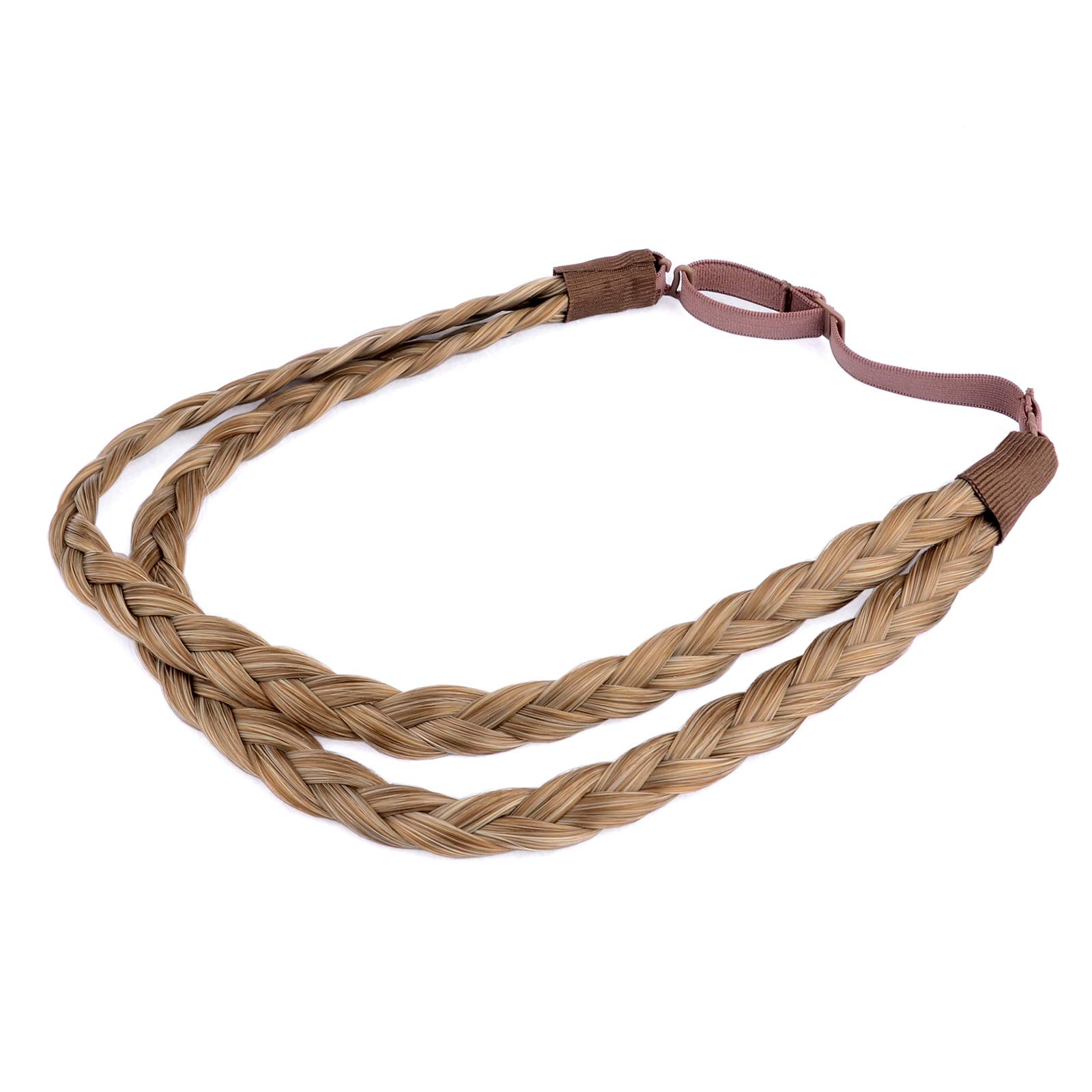 BOBIYA Double Three Strand Synthetic Hair Braided Headband Plait Headband for Women Girl (Caramel Blonde)