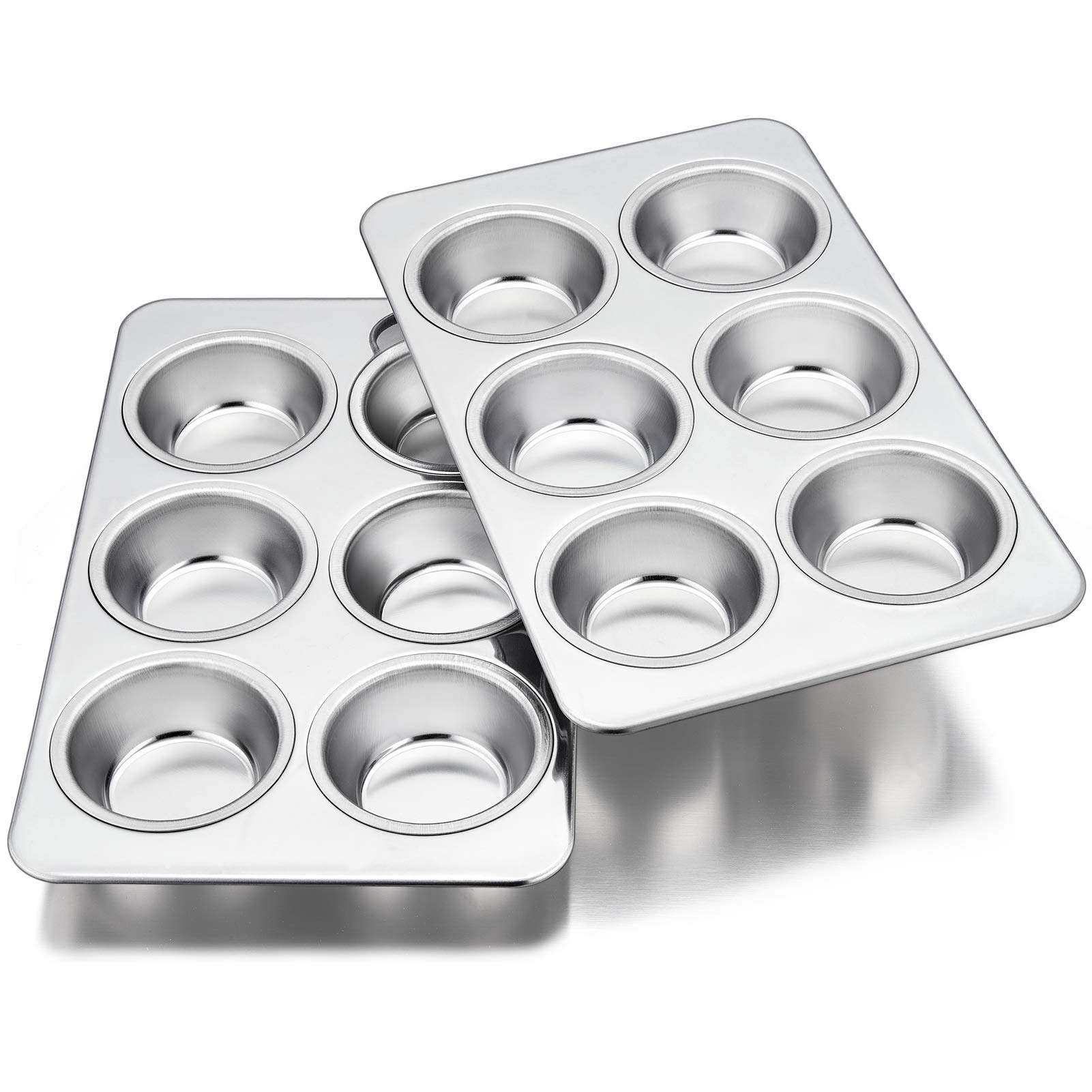Homikit 2 Pack Muffin Tray, Stainless Steel 6-Hole Yorkshire Pudding Tray Muffin Tin, Great for Baking Cupcake, Mince Pie, Cake and Bun, Healthy & Non-Toxic, Dishwasher Safe