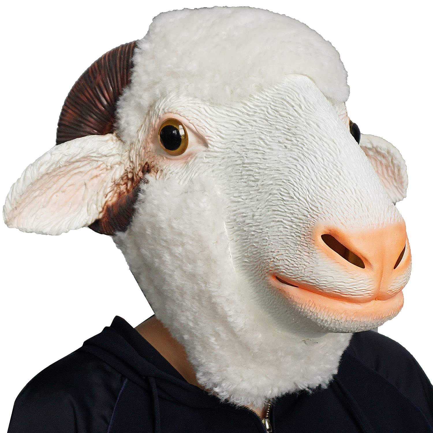 CreepyParty PartyHop Sheep Mask Animal Latex Full Head Realistic Goat Masks Cute Fancy Dress for Halloween Carnival Costume Birthday Party (White)