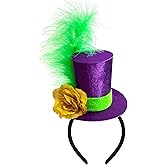 Mardi Gras Mini Top Hat Headband with Feather Fascinator for Adults Teens Mardi Gras Costume Party Holiday Event Accessories Purple
