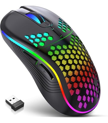 Wireless Gaming Mouse,Computer Mouse with Honeycomb Shell,11 RGB