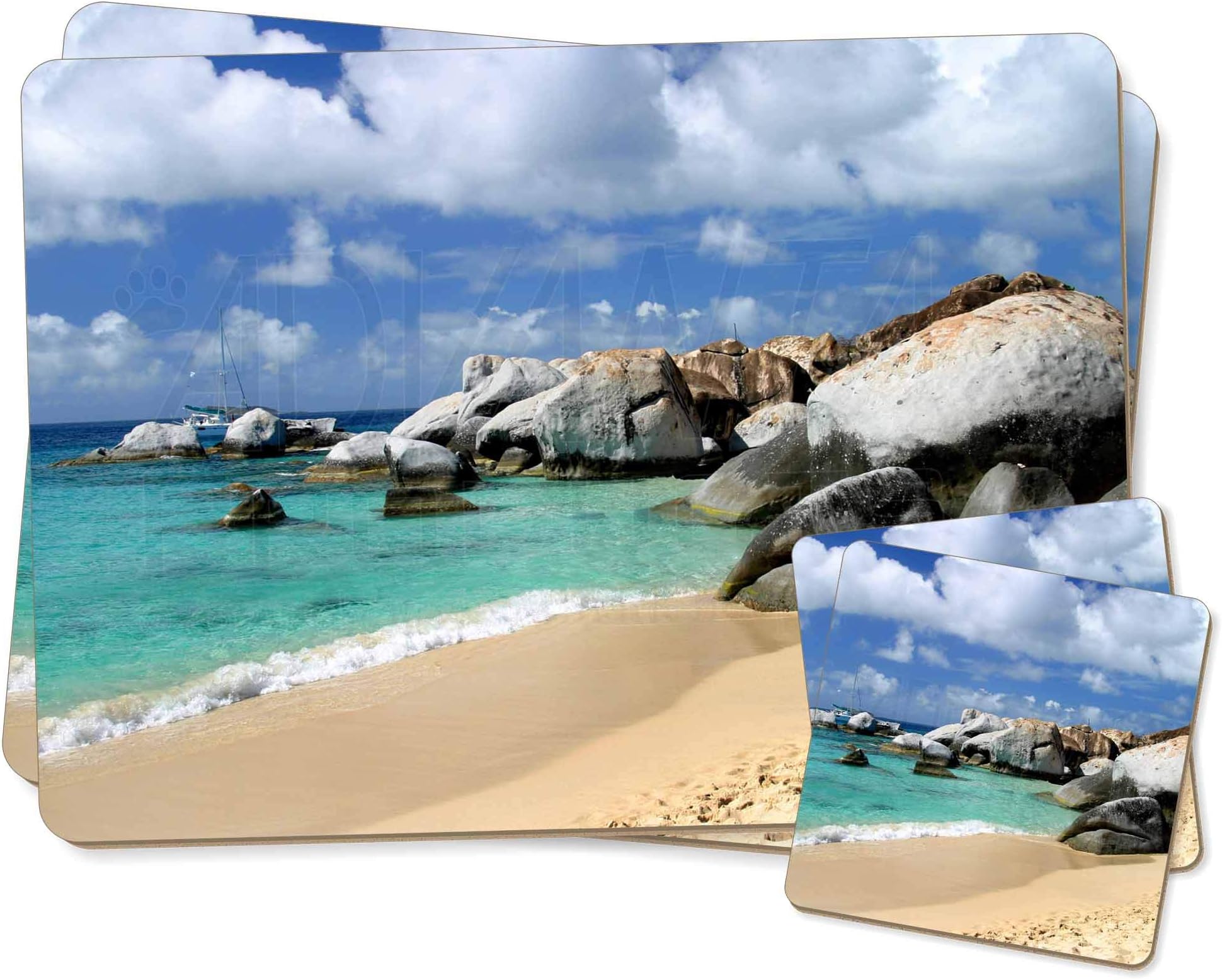 Advanta Group Tropical Seychelles Beach Twin 2x Placemats+2x Coasters Set in Gift Box