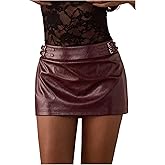 Floerns Women's Vintage Metal Buckle PU Leather Mini Skirt Low Rise Party Club Short Skirts