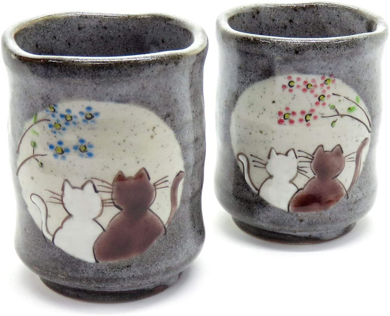 Kutani Japanese Brown Ceramic Teacup (Yunomi) Pair, 2.5 oz, 2.95 x 3.54 inches