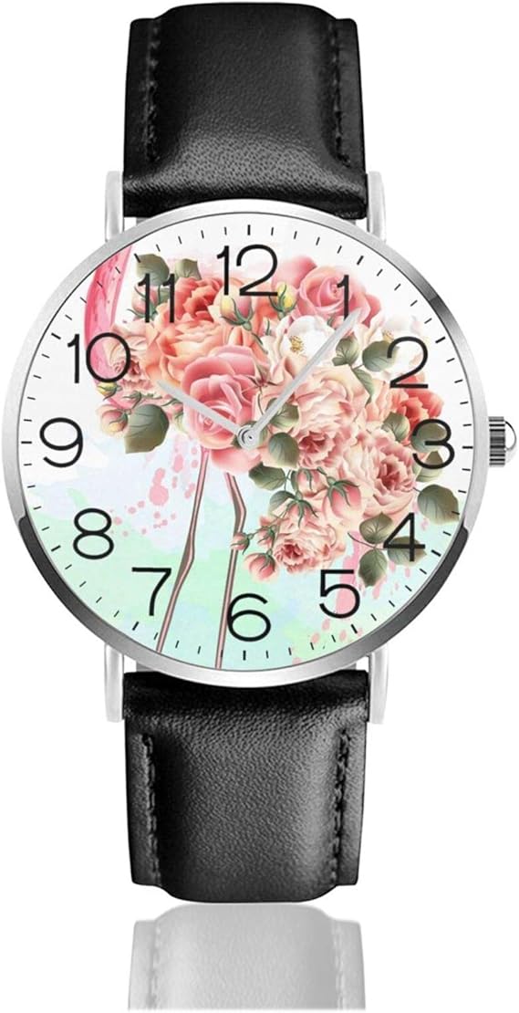 Amazon 腕時計 フラミンゴ 花 ピンク系 メンズ レディース クオーツウォッチ 黒 超薄型 軽量 防水 ベルト 革バンド アナログ 腕時計 クォーツ シンプル おしゃれ ファッション 通勤 宴会 平日 スポーツ ビジネス プレゼント ブラック バレンタインデープレゼント 父の日
