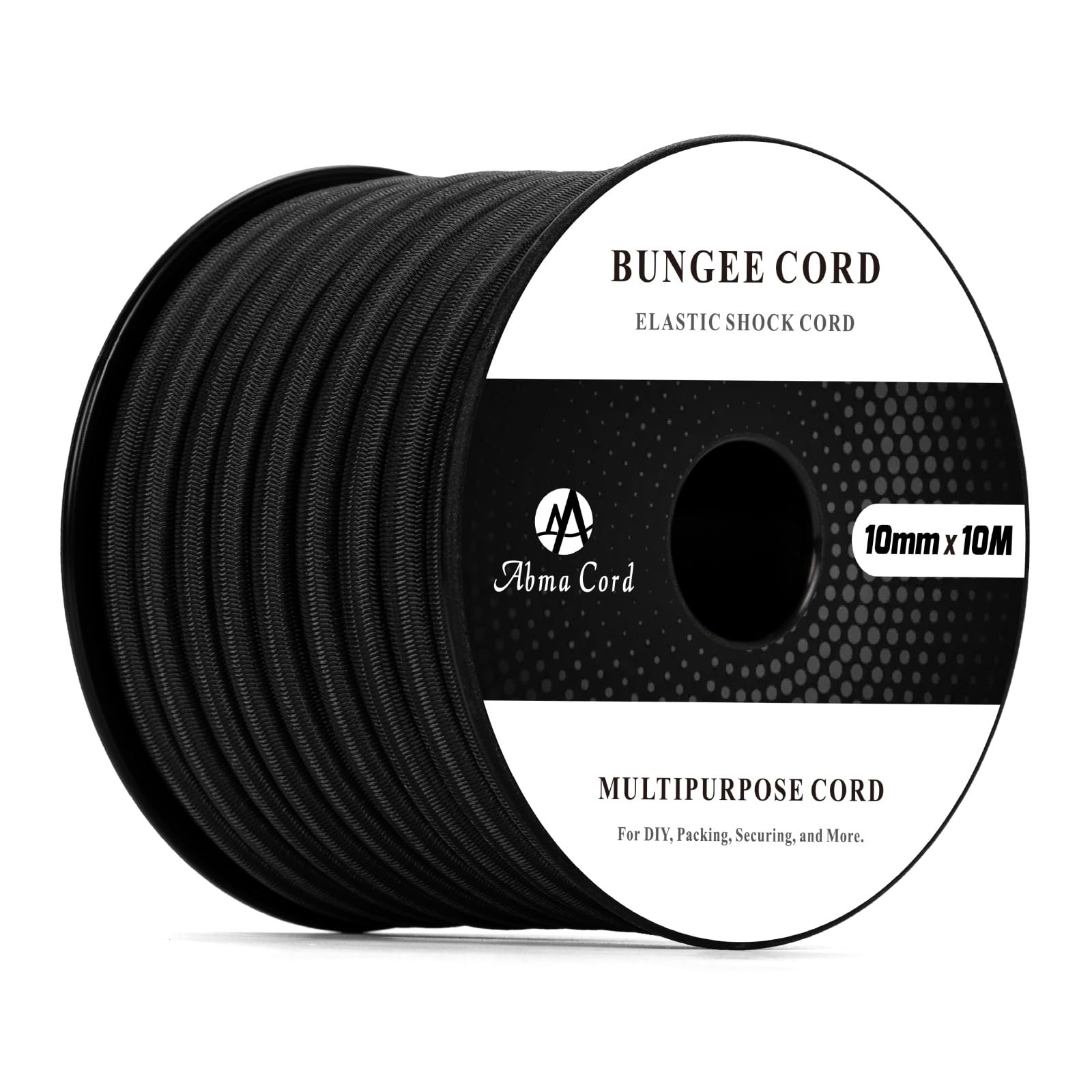 Abma Cord Bungee Cord 10mm 10M Elastic Shock Cord 100% Stretch Elastic Bungee Rope for Tarpaulin, Trailer, Backpack, Tent Pole, Kayak - Black