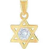Jewels By Lux 14Kt Yellow Gold Unisex Cubic-Zirconia Star Of David Symbol Religious Charm Pendant