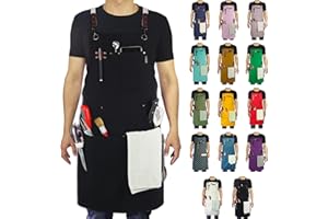 Stenffy Handmade Work Apron,Cotton Canvas,Multiple Pockets,Adjustable Cross Back Weight Apron,BBQ,Cafe,Kitchen,Painting,Carpenter,Artist Apron,Aprons for Men,Women,Sizes M to XXL,Black