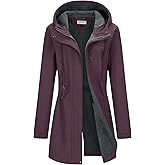 33,000ft Women's Softshell Long Jacket with Hood Fleece Lined Windproof Warm up Waterproof Windbreaker