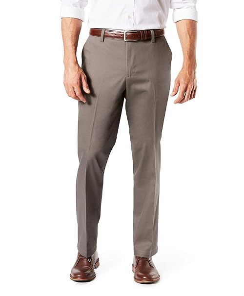 Dockers Men's Straight Fit Signature Lux Cotton Stretch Khaki Pant-Creased, Dark Pebble, 34W x 29L