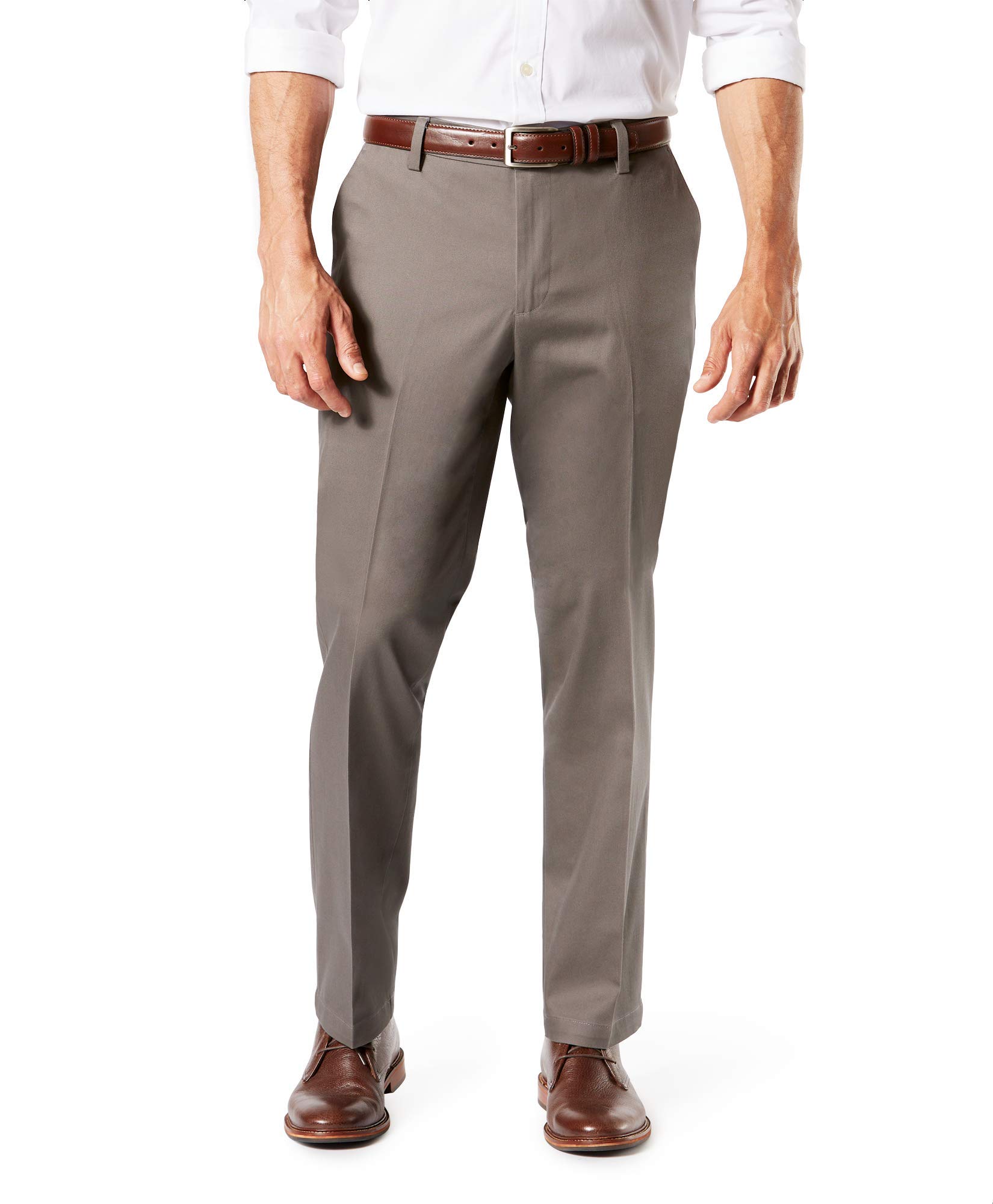 Dockers Men’s Straight Fit Signature Lux Cotton Stretch Khaki Pant-Creased, Dark Pebble, 36W x 30L