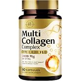 Multi Collagen Peptides for Women &amp; Men - 2400mg 4-Source Hydrolyzed Collagen Complex with Type I, II, III, V, X - Hair, Skin, Nails &amp; Joint Support Supplement - Bottled in USA - 60 Capsules