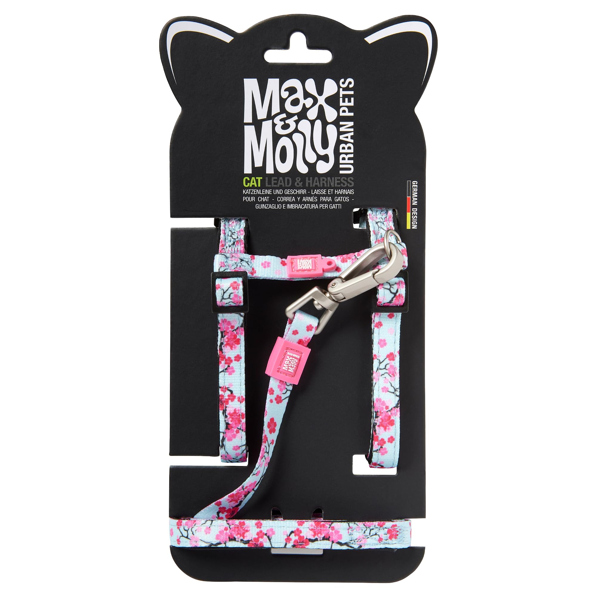 Max and Molly Adjustable Cat Harness and Leash Set - Escape-Proof Cat Harness with Leash for Outdoor Walking and Exploring - Tropical Design (Cherry Bloom)