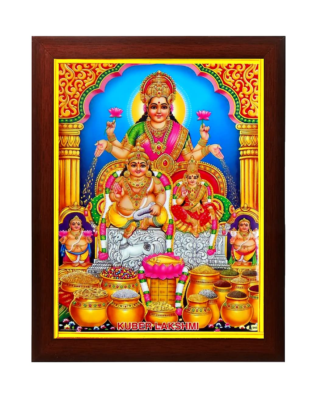 zig zag Lord Kubera Lakshmi Photo Frame For wall / room Size Medium ( 9.5 x 13.5 inches, Acrylic Glass) Brown