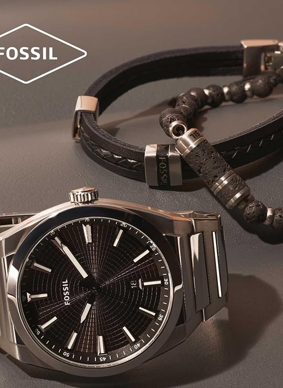 Reloj Everett para Hombre, Movimiento de Cuarzo con Fecha a Tres Agujas y Correa de Piel o Acero, Tono Plateado y Negro