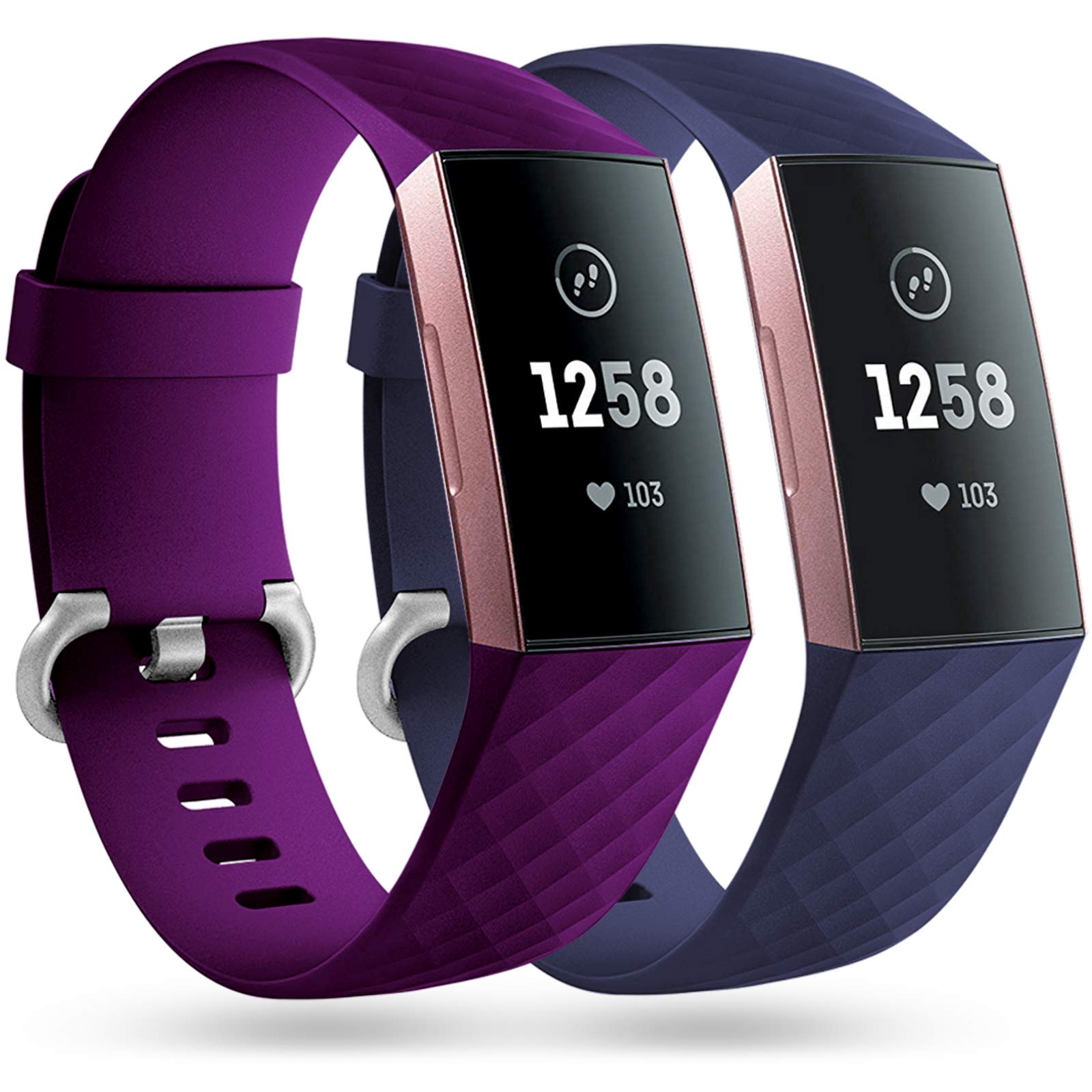 Faliogo 2 Pack Replacement Bands Compatible with Fitbit Charge 3 Bracelet/Fitbit Charge 4 Bracelet, Classic Sport Bands for Women Men, Small Plum/Blue โ image 1