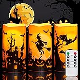 Homemory Halloween Waterproof Flameless LED Pillar Candle with Timer Remote | 3
