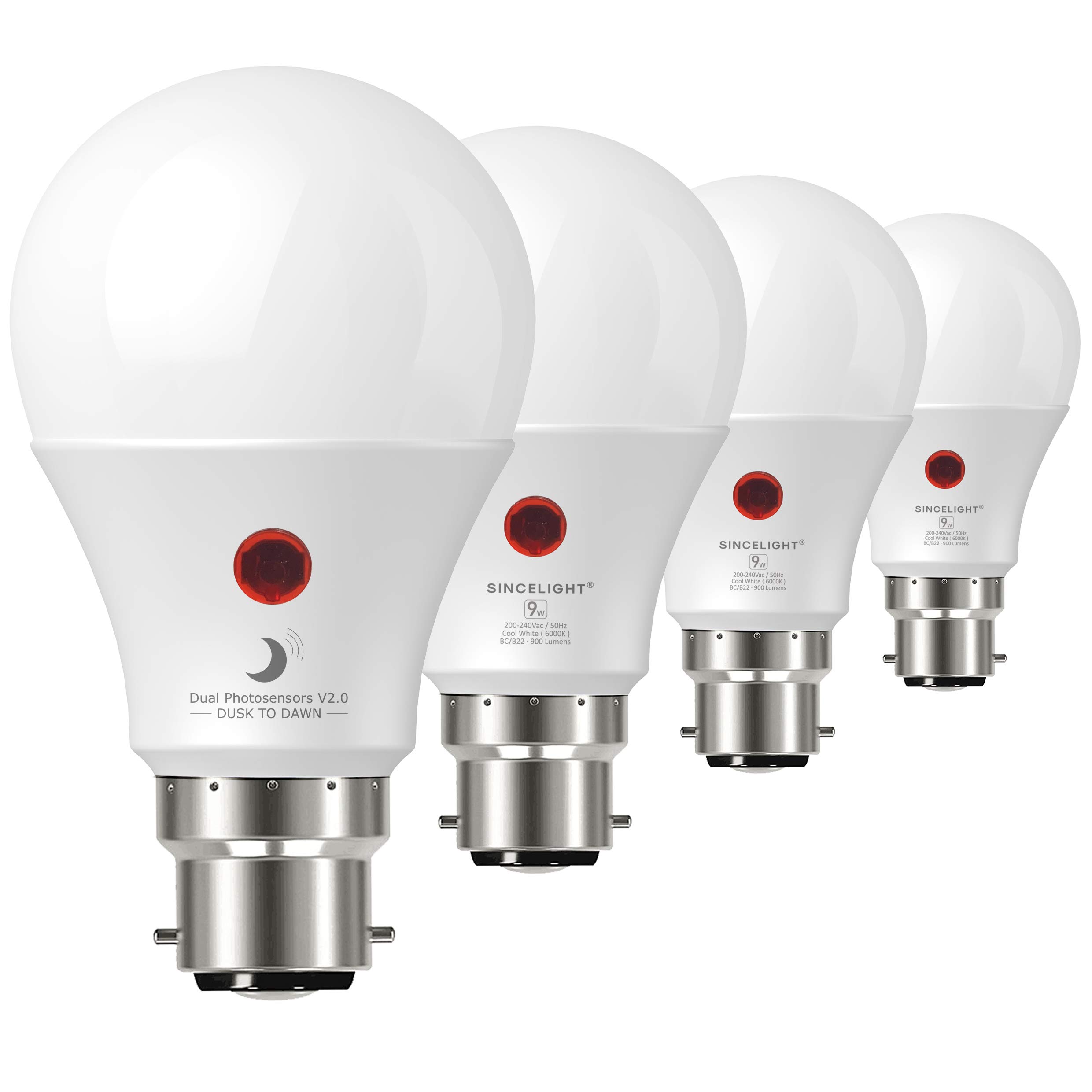 Dusk to Dawn LED Bulb with Dual Daylight Sensors· ON/Off Automatic Depends On Daylight Level · Night Light from Dusk Till Dawn · 9 Watt · 4 Pack — image 1