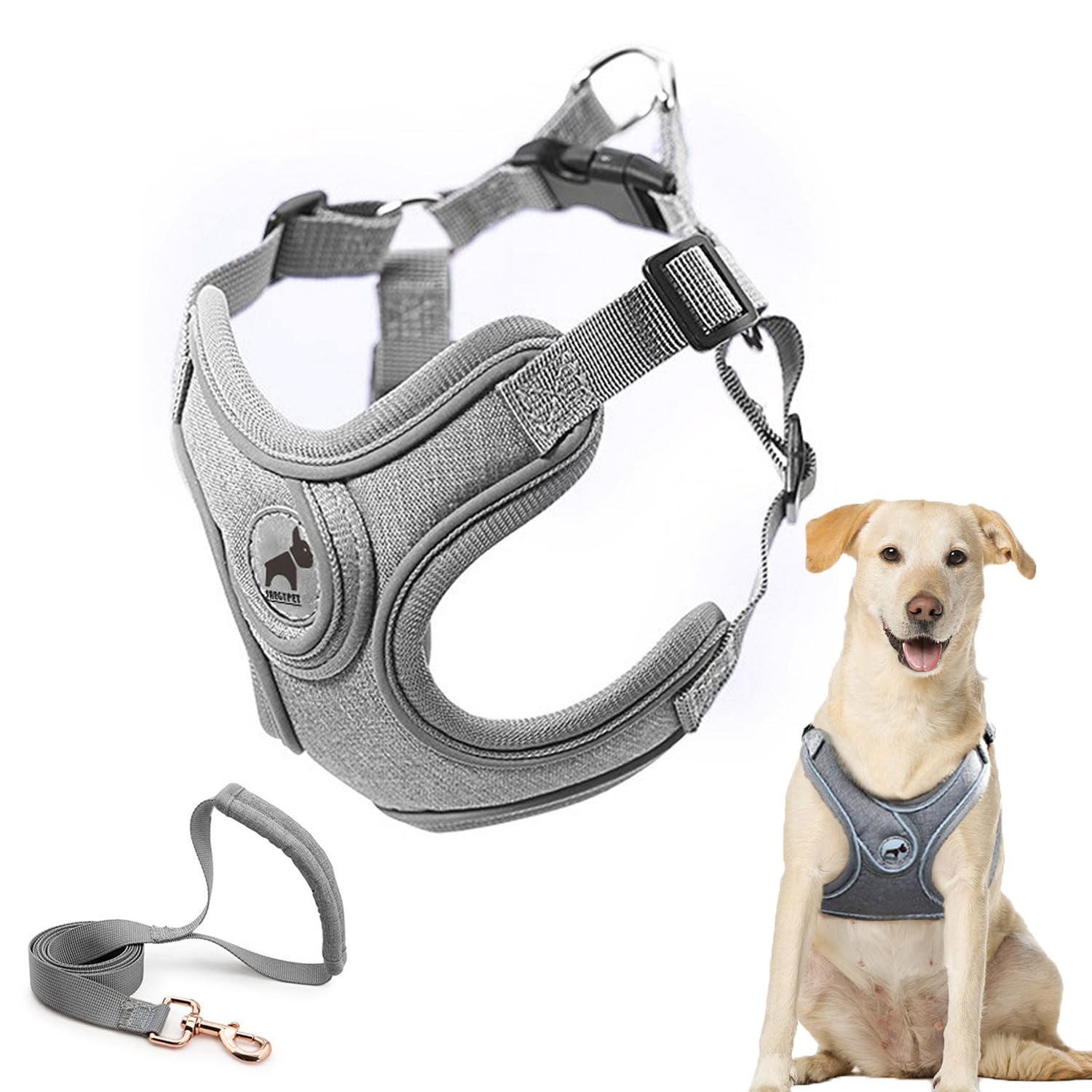 Photo 1 of Dog Harness with Leash Set, No Pull Adjustable Step in Dog Collars Harness with Breathable Padded Vest Harness for Small Medium Large Dogs Training and Running(L, Gray)