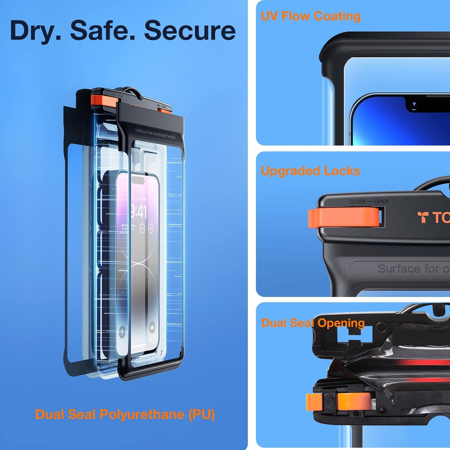 TORRAS Icecube IPX8 Waterproof Phone Pouch, Underwater Screen Touchable, Waterproof Phone Case for Snorkeling, Adjustable Lanyard, Vacation Essentials for iPhone 15 Pro Max/14/13 Samsung, Black 6.9''