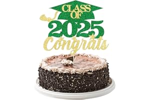 YUINYO Class Of 2025 Congrats Cake Topper,Congrats 2025 Graduate Party Decorations Supplies,High School Graduation, College Graduate Cake Decorate (Green gold)
