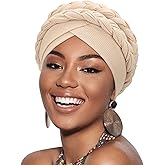 DRESHOW African Women Turban Caps Beanie Pre-Tied Double Twisted Braid Hair Cover Wrap Hat Headwraps for Black Women