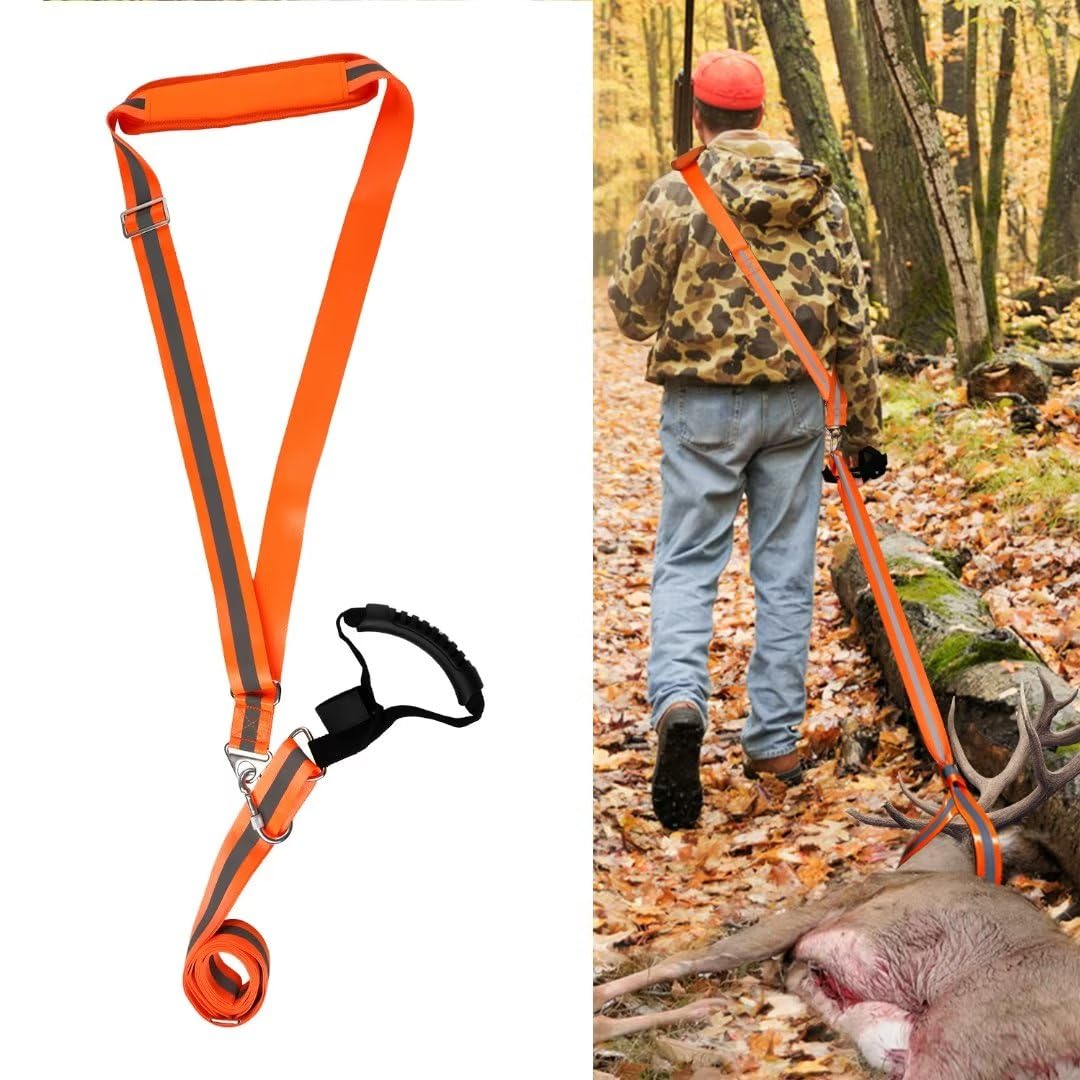 lasuroa Deer Drag, Deer Drag Harness Heavy Duty Tow Strap Reflective Deer Hunting Harness Strap Length Adjustable with Handle Hunting Accessories Drag Pull Rope for Hunters(1pc)