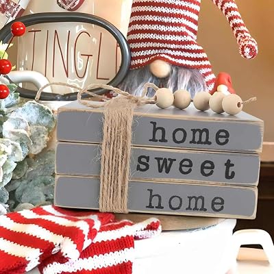kroucoco Small Wood Decorative Book Stacks - Farmhouse Grey Decor