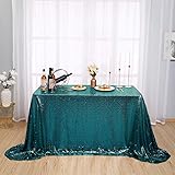 Kirsooku Teal Sequin Tablecloth Glitter Sparkly Iridescent Shimmer for Rectangle Table Cloth Decorations for Birthday Party S