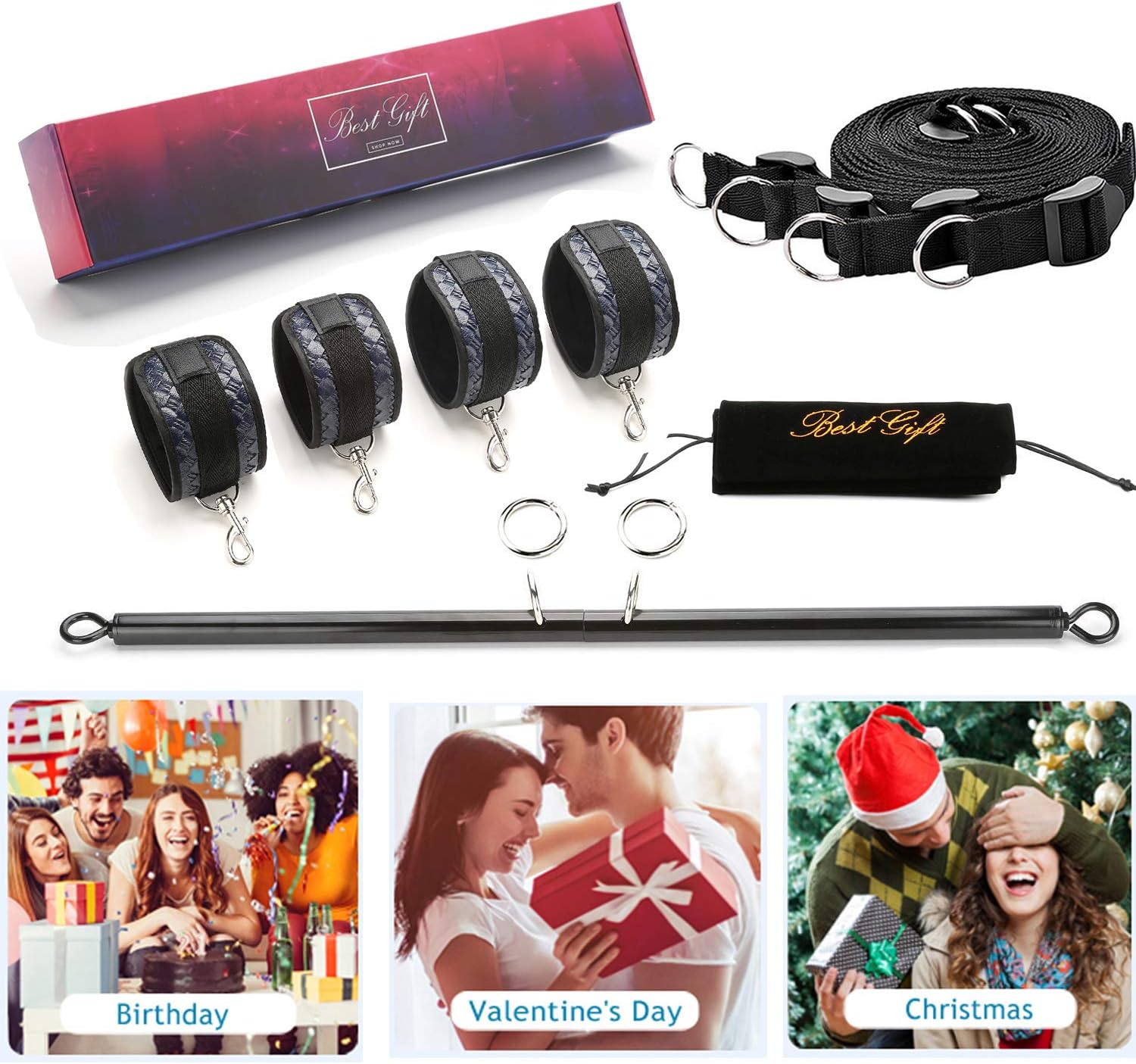 Silver Expandable Spreader Bar with Adjustable Straps Indoor Sport