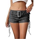 MakeMeChic Women's PU Leather Micro Shorts Lace Up Ruched Low Waist Belted Y2K Rave Going Out Mini Shorts