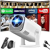 [Projector 2026 Upgraded] Mini Projector Support 4K 1080P Auto Keystone 270°Rotatable with WiFi 6 and Bluetooth 5.2 Projector Portable Compatibile with HDMI/TV Stick/Memory Stick/Laptop,White
