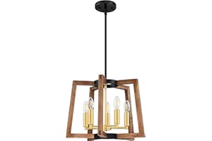 SEENMING HOUSE 5 Light Farmhouse Hanging Black Pendant Light Fixture Rustic Kitchen Island Chandelier Lighting with Gold Metal Frame for Entryway Dinning Room Bedroom