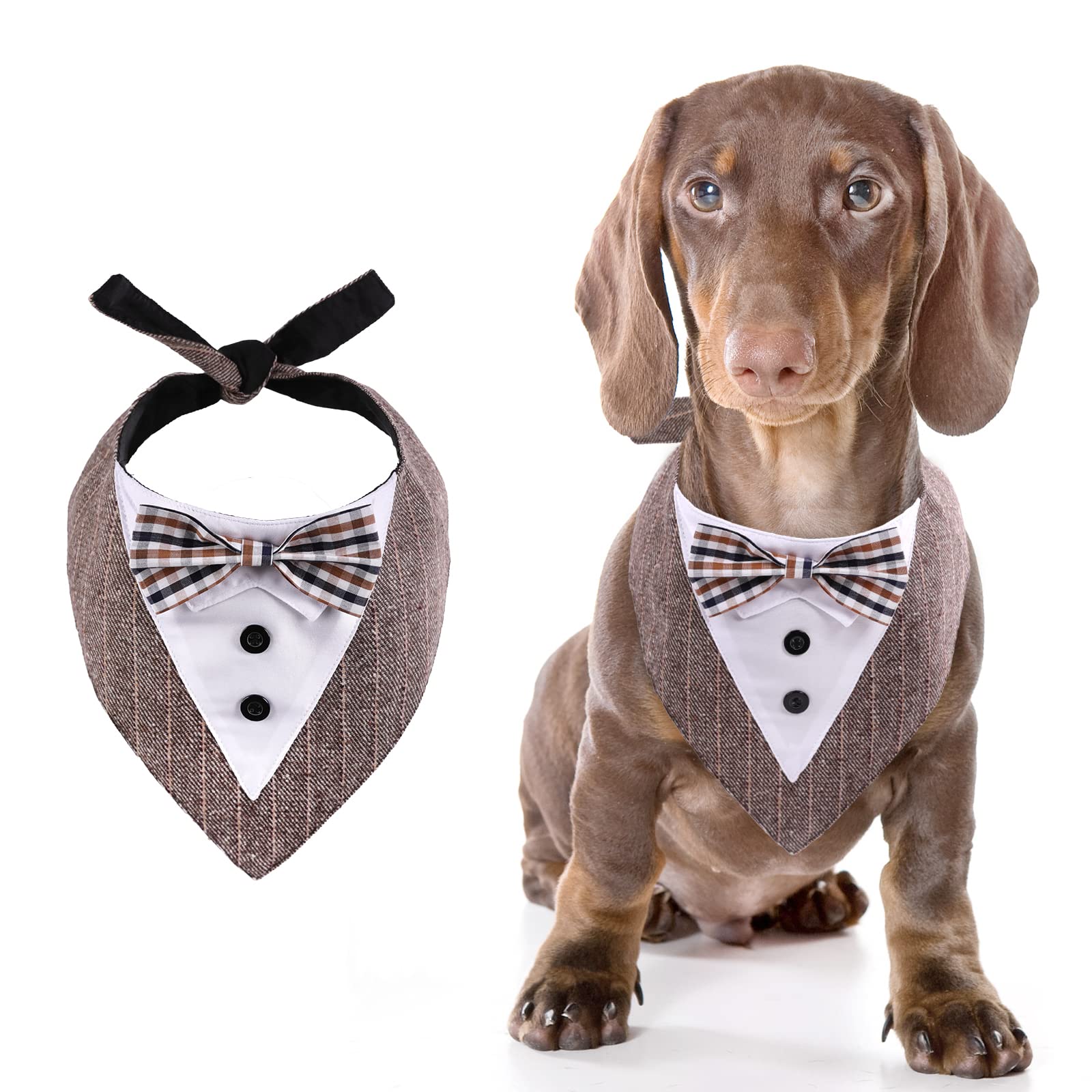 Kuoser Breathable Dog Bandana for Large Dogs - Dog bow tie,Dog tuxedo adjustable Neck Scarf for WeddingsBirthdaysand Parties - Fits Medium to Large Dogs with Maximum Neck Circumference of 60cm Coffee