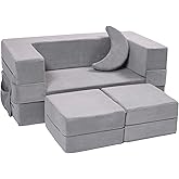 Elftopia Modular Kids Sofa,Toddler Couch Foam Armchair for Kids, Children Convertible Plush Sofa Play Set,Fold Out SofaBed(Grey)