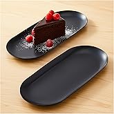 2PACK Black Decorative Tray,Oval Stainless Steel Trays, Decorative Tray for Jewelry Dish Cosmetics Organizer Bathroom Clutter Serving Platter (Black, 7 in)