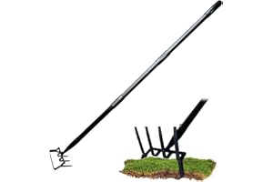 LARNORJE 4-Tines Rake and Stirrup Hoe - Adjustable Long Handle Scuffle Loop Hula Action Hoe for Weeding, Digging, Loosening Soil, Stainless Steel Tiller Cultivator for Gardening, Raised Flower Beds Planting.