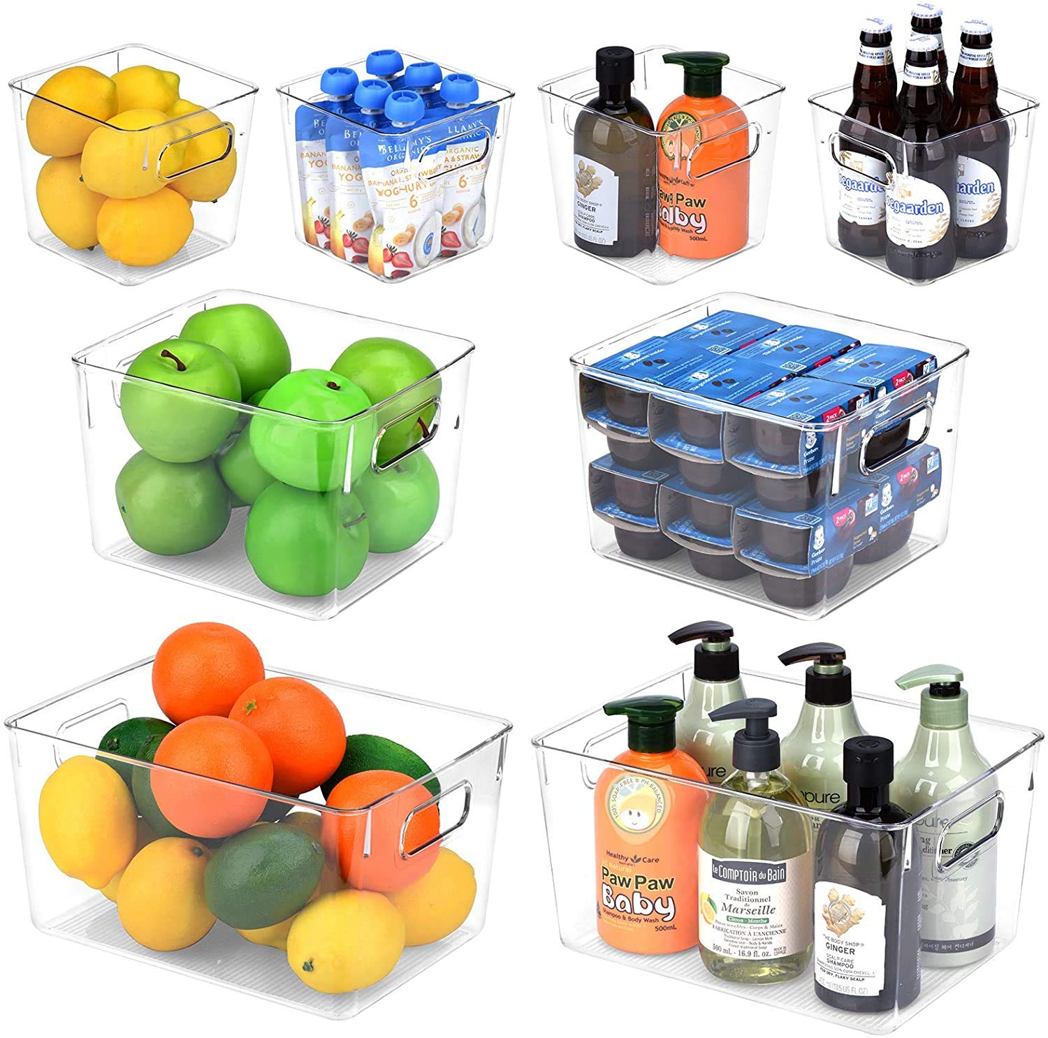 Toplife Clear Plastic Organiser Container for Fridge, Pantry, Countertop, Cabinet, Office - Set of 8