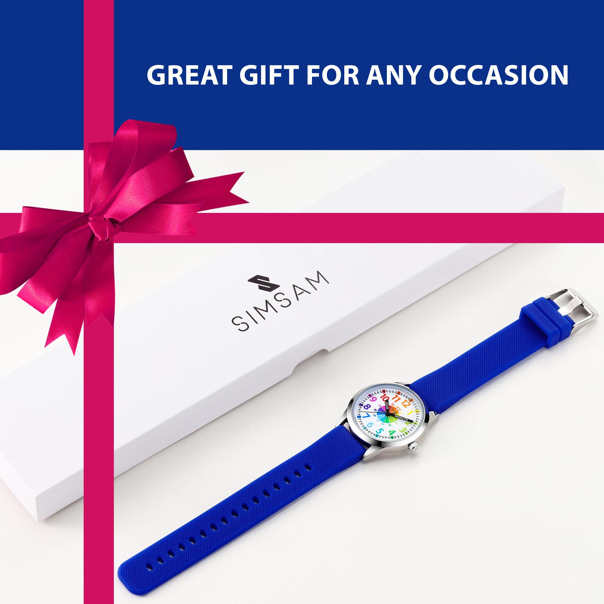 SIMSAM Kids Analog Watch, Learning Watch for Kids 8-12, Waterproof Time Teacher Watches for Boys Ages 5-7 6-8, Easy to Read Educational Girls Watches Ages 8-12, Great Gift Boys Girls Year 4-12 Old Waterproof
